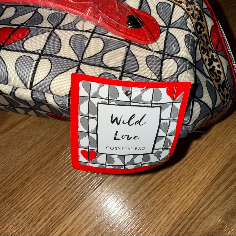 New Brighton Wild Love Zipper Makeup Case with Hearts and Animal‎ Print Detail